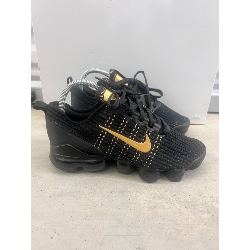 Nike Air VaporMax Flyknit 3 Sneaker US 6Y Black Metallic Gold Running Shoes Read